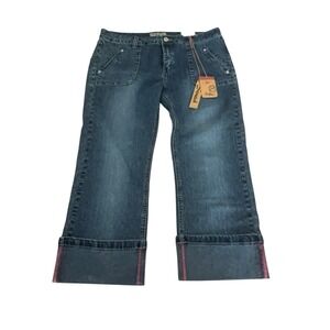 Vintage Defuze Jeans Womens 15/16 Blue Stretch Y2K Straight Leg Fold Cuff NWT